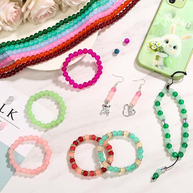 1250Pcs 8mm Glass Beads for Jewelry Making, Beads for Bracelets Making, Round Crystal Loose Beads Bracelet Kit for Bracelets Making, Jewelry Making, Earring, Necklaces and DIY Crafts