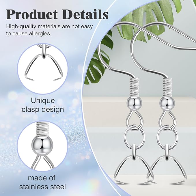 earring hooks 50pcs/25pairs, stainless steel ear wires fish hooks, hypo-allergenic jewelry findings parts for diy jewelry making