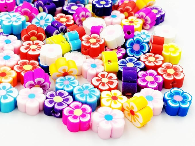 100 Pcs Flower Handmade Polymer Clay Beads, 10mm Polymer Clay Spacer Beads for Women Jewelry Making DIY Charms Bracelet Necklace Hair Clip Accessories Handmade Craft