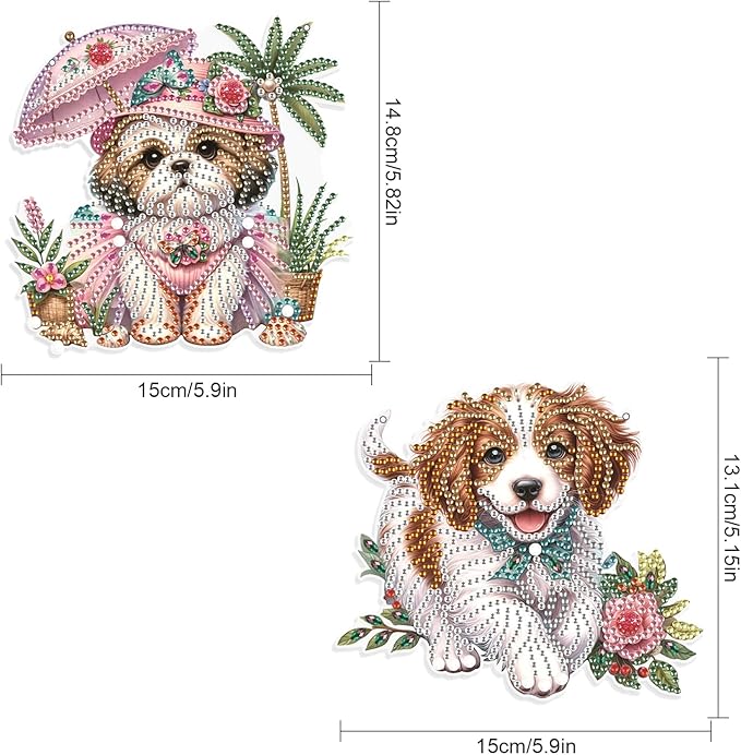 JISHSHAY 2 PCS Diamond Painting Pendant 5D DIY Dog Diamond Art Wind Chime Special Shaped Crystal Crystal Suncatcher Garden Wind Chimes Diamond Art Keyrings Pendant Necklace Diamond Art Kits Adults