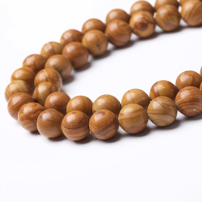 6MM 60PCS Yellow Woodgrain Stone Beads for Jewelry Making DIY Craft Gemstone Beads Kit Cosmic Crystal Pebbles for Bracelets, Necklaces