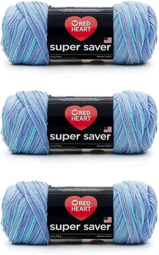 Red Heart Super Saver Yarn, 3 Pack, Ocean 3 Count