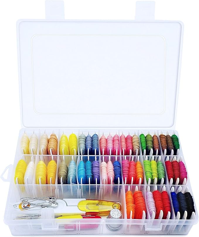 Peirich Embroidery Floss Organizer Box - 24 Compartments with 100 Hard Floss Bobbins and 459 Color Number Stickers