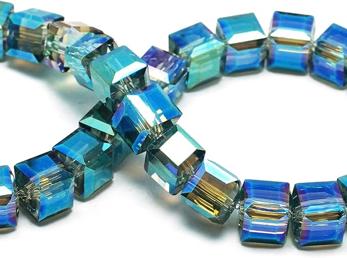 6mm Sparkle Cube Crystal Beads for Jewelry Making - Faceted Spacer Beads for Bracelets(94-100pcs, Translucent Green)