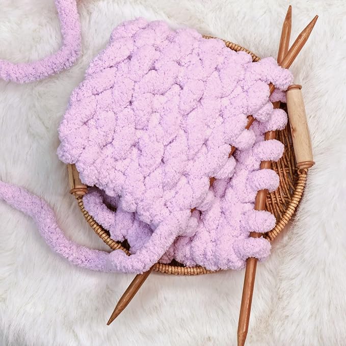 Light Purple Chunky Chenille Yarn for Crocheting/Knitting, Super Bulky Hand Blanket, Soft Plush Yarn for Carpet/Scarf/Cushion, 8 Jumbo Pack (63.76oz/197.68yd)