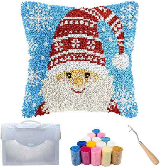 Cozykeke Gnome Latch Hook Kit for Adults Beginners,DIY Christmas Latch Hook Pillow Kit Cover Cushion Craft Kits with Pre-Printed Canvas, Suitable for Home Decor and Festival Gift 17 * 17in (BX24)