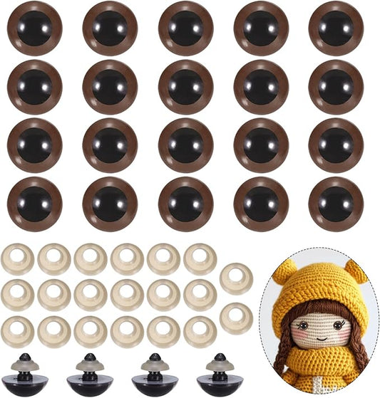 PATIKIL 22mm Safety Eyes, 20Pcs Realistic Doll Crocheting Safety Eyes with Washers for Decor Crochet Accessories Dolls Craft Halloween, Brown