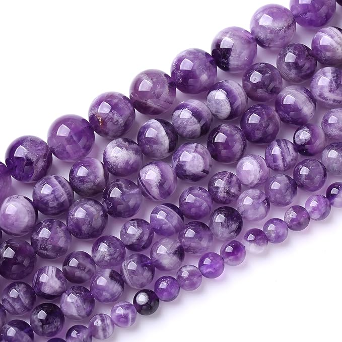 72PCS 10mm Natural Purple Dream Lace Amethysts Beads Crystal Round Loose Beads for Jewelry Making DIY Bracelet Necklace 32" 2 Strand