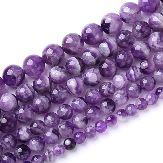 72PCS 10mm Natural Purple Dream Lace Amethysts Beads Crystal Round Loose Beads for Jewelry Making DIY Bracelet Necklace 32" 2 Strand