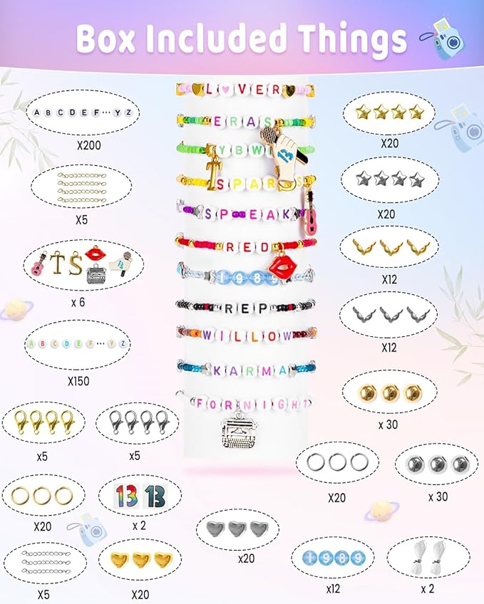 Goldwise ERAS-Inspired Friendship Bracelet Making Kit, 30 Colors 3mm Glass Seed Beads for Jewelry Making, A–Z Letter Beads with Charms & 13 Tattoo Stickers, Album Color Collection Gift Set