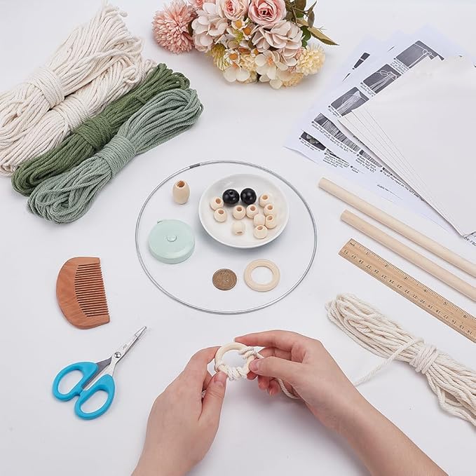 FREEBLOSS 2 Set DIY Macrame Leaf Wall Hanging Kit Beginners Macrame Kit Leaf and Owl Woven Tapestry Feather Wall Hanging DIY Macrame Kit for Adults Birthday Gift, Instructions Included