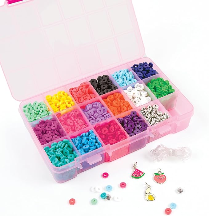 Make It Real Swift Clicks Heishi Bracelet Maker Beads with Storage Case - 3,356 Colorful Beads for Kids Ages 8+