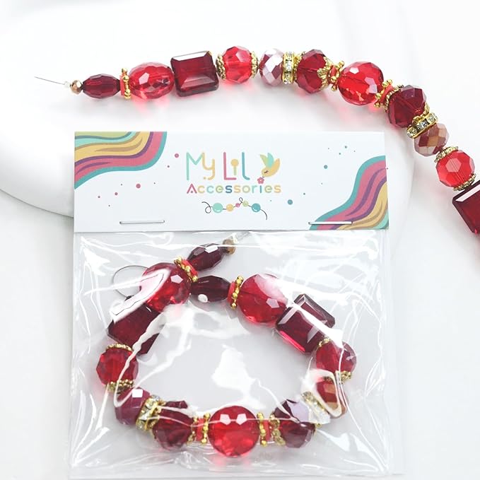 Glass Beads for Bracelets Jewelry Making Adults Keychains Bead Strand Large Unique Crystal Assortment for Craft Rondelle Faceted Flat Crackle Sparkly Bling Cute Pretty Beading Kit (Red)