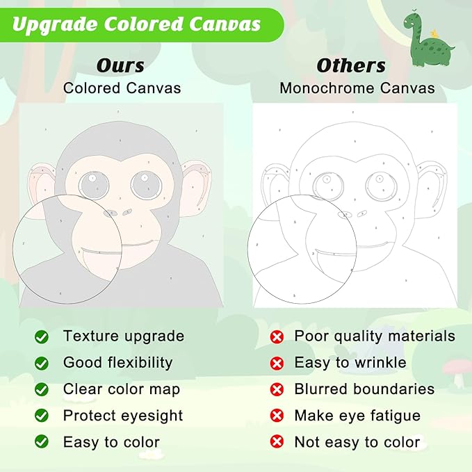 KEYIFA 4 Pack Paint by Numbers Kids Kit with Frame, Easy Animal Painting Kits for Adult Beginners, DIY Acrylic Painting on Framed Canvas for Home Decor Gift, 8x8 in (Orangutan+Lion+Zebra+Giraffe)