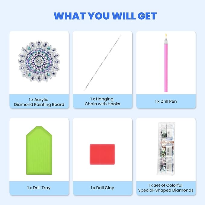 MXJSUA Special Shaped Hanging Diamond Painting Art Kits for Adults, Mandala Flower 3D Crystal Rhinestone Acrylic Gem Art Pendant Ornaments Kit for Home Decoration and Gift