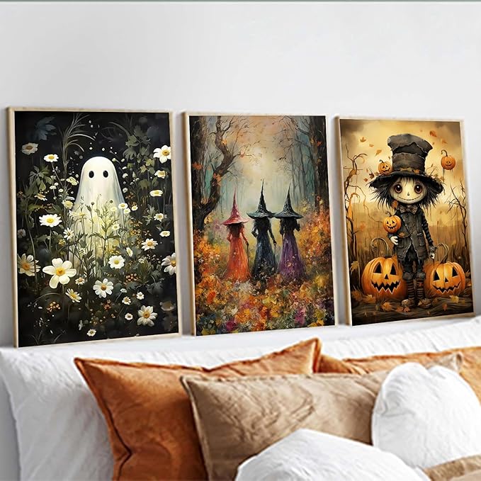Meothan Halloween Diamond Art Kits for Adults - 3 Pack Ghost Witch Diamond Painting Kits for Adults, 5D DIY Round Full Drill Gem Art Paint by Diamonds Dots Crafts Kits for Home Decor Gift 12x16inch