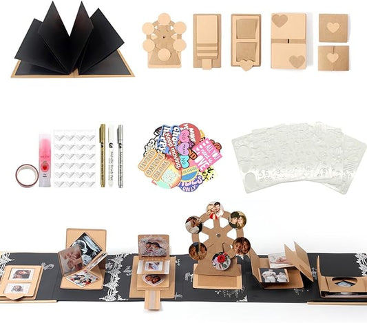 DIY Scrapbook Album Creative Scrapbooking Kit Photo Album 3D Interactive Memory Book for Wedding, Baby, Anniversary, Family Photos Adventure Book Travel Diary Photo Book Album DIY 3D Decoration Card