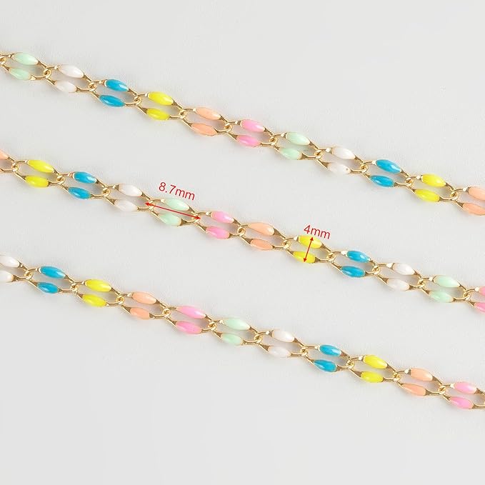 Mixed Color Enamel Cable Rolo Chains Bulk Oil Drip Rainbow Necklace Bracelet DIY Jewelry Making Supplies Gold Plated Brass Chain Roll