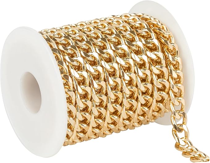 YOUBEIYEE 5 Meters Aluminum Chain for Jewelry Making Thick Gold Plated Cuban Necklace Bracelet Chain Men and Women Hip-pop Jewelry Making Supplies