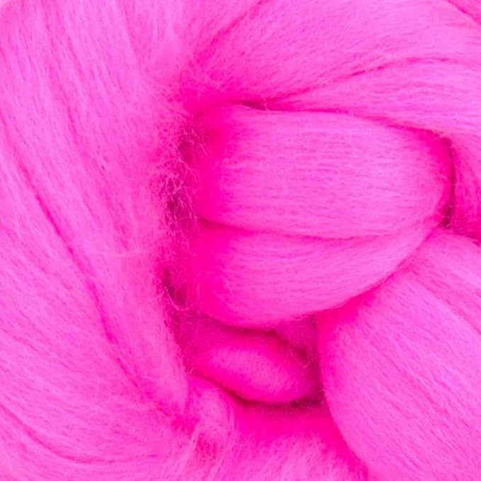 Revolution Fibers Merino Wool Roving | Premium Combed Wool Top | 22 Micron, Perfect for Felting Projects, Spinning, Wall Hangings and Tapestry (Flo Pink)