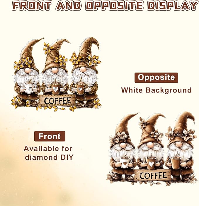 KEYIFA Diamond Painting Kit, DIY Gnomes Diamond Art Hanging for Adults Beginner, Coffee Gem Arts Pendant Special Shaped Rhinestone Window Ornaments Wall Door Garden Decoration Gift, Double Sided