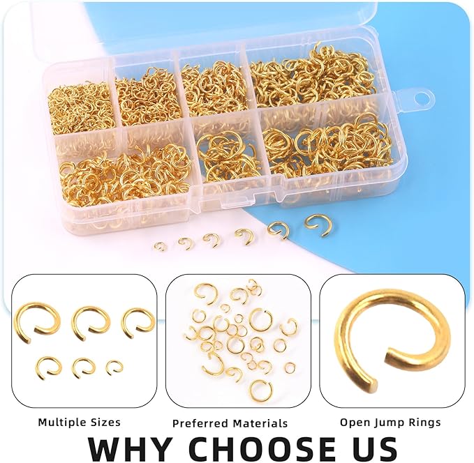 Glarks 1403Pcs 10mm 5mm 4mm 7mm 8mm Open Jump Rings Kit, Iron Round Ring Connectors Nickel Free Gold O Rings for Jewelry Making Connectors and Necklace Repair