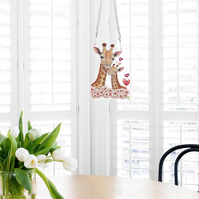 AiYuanzsh DIY Acrylic Diamond Painting Hanging Kits, Love Giraffes Special Shape Diamond Rhinestone Round Diamond Art, Window Decorations Home Garden Wall Hangings Valentine's Day Gifts