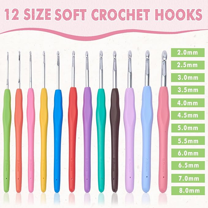 TOGETRUE Crochet Hooks, 12 Size Soft Grip Crochet Hooks Set, Crochet Needles with Storage Case, Knitting Needle Kit for Beginners, Knitting Enthusiasts (2.0~8.0mm)