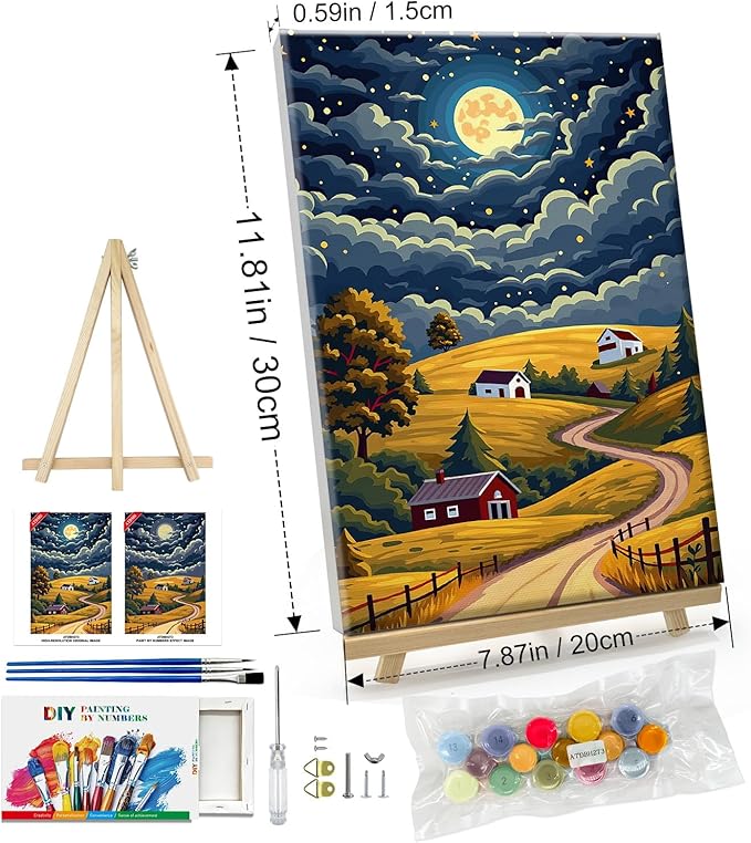 ATDMS Paint by Numbers Kit for Adults with Frame Landscape Paint by Number with Easel Moon Adult Paint by Number Kits Framed Canvas DIY Mountain Acrylic Oil Painting kits for Home Wall Decor 8x12 Inch