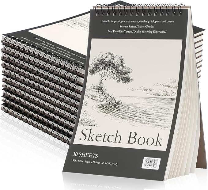 jexine 40 pcs 5.5'' x 8.5'' top spiral bound sketch book 30 sheet each(68lb/100gsm), sketching drawing pad bulk artist sketch pad drawing paper art sketchbook for painting (tree)