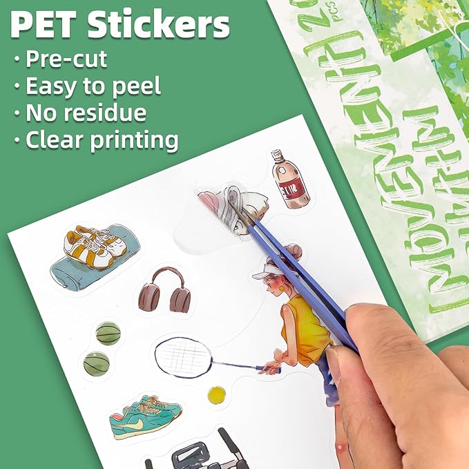 Movement Rhythm Sticker Scrapbooking Supplies for Junk Journal, 20 Sheets PET Stickers - Vintage Journaling Stickers, Ephemera Sticker Book Pre Cut(TZ-009-007)