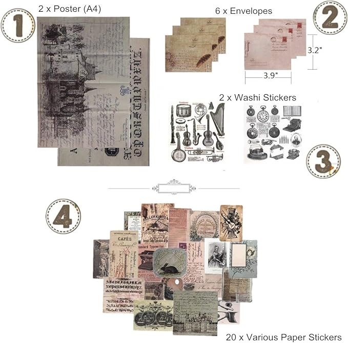 Scrapbook Embellishments: Vintage Ephemera Elements for Decoupage, Journaling, Notebooks, or Scrapbook Projects, Artsy Antique Paper Supplies, Old-Time Memorial Journal Kit (Renaissance)
