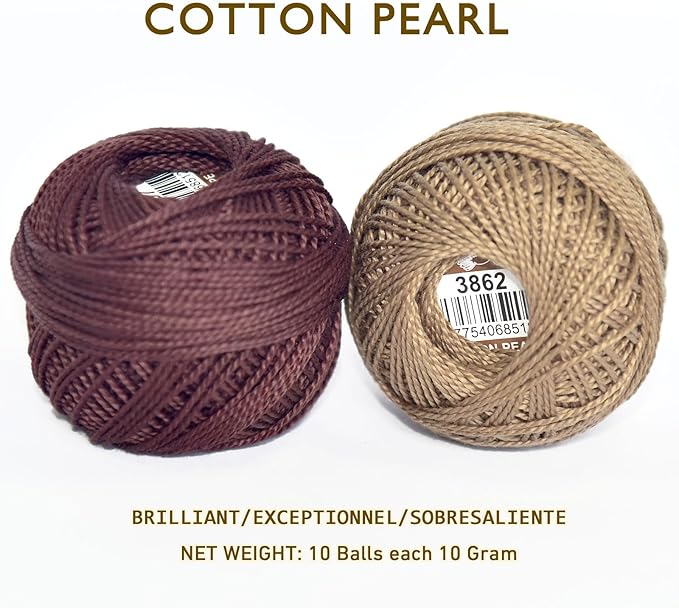 Double Mercerized Egyptian Long Staple Cotton Pearl Thread Ball 10 Grams Rainbow Color Embroidery Thread 10 Colors per Box for Crochet Hardanger Cross Stitch Hand Embroidery,caffee Series