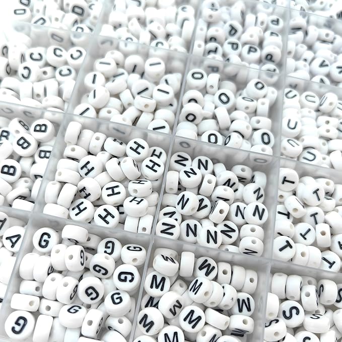 Black Alphabet Beads A-Z 1350+Pcs Letter Bead, Acrylic 4x7mm Round Digit Letter Beads Kits,Bracelets Necklaces DIY Jewelry Making Kits (Black,1350+PCS)