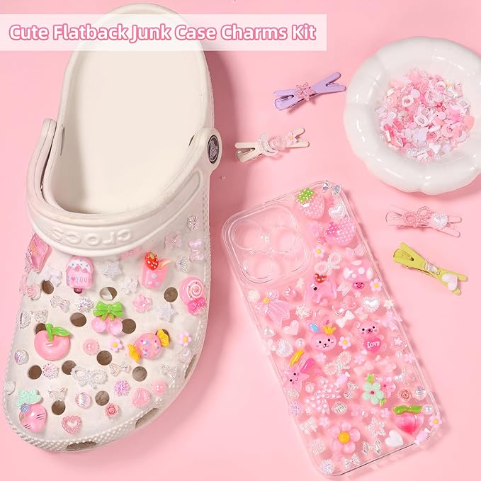 Junk Case Charms Kit, Junk Phone Case Charm, Flatback Lollipop Candy Bear Flower Fruit Mushroom Cartoon Cute Slime Charms for DIY Crafts, Scrapbooking, Jewelry Making-S4