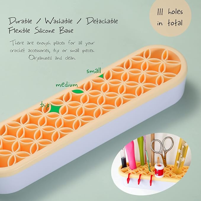 YOJOB Desktop Crochet Hook Case, Silicone Crochet Hooks Organizer, Pen Holder for Desk