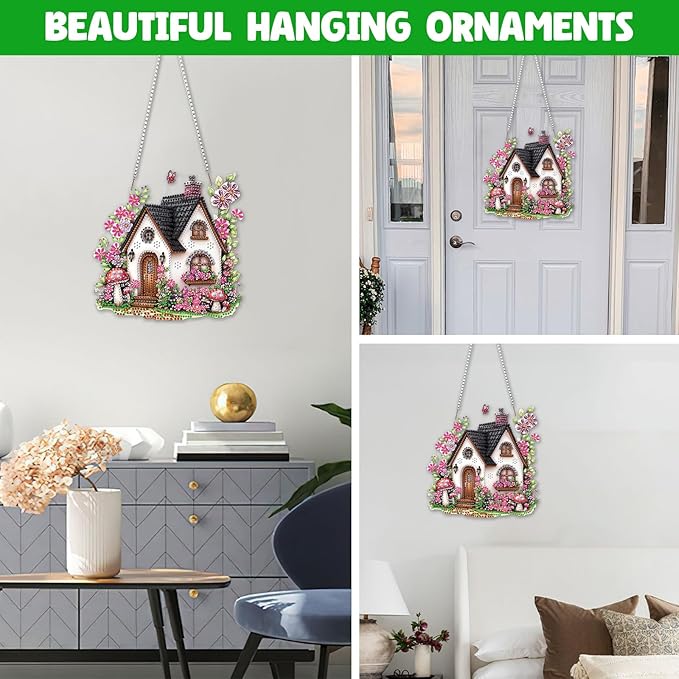 NAIMOER Diamond Art Hanging Kits for Adults House Flower 5D Special Shaped Rhinestone, DIY Acrylic Diamond Art Painting Window Pendants Home Garden Wall Hanging Ornament Kits, Double Sided