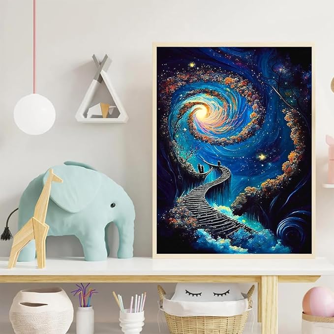 Meothan Starry Sky Diamond Painting Kits for Adults Starry Night Diamond Art Kits for Round 5D Abstract Landscape Gem Art Kits for Adult DIY Crafts Kits for Home Wall Decor Gifts(16x12inch)
