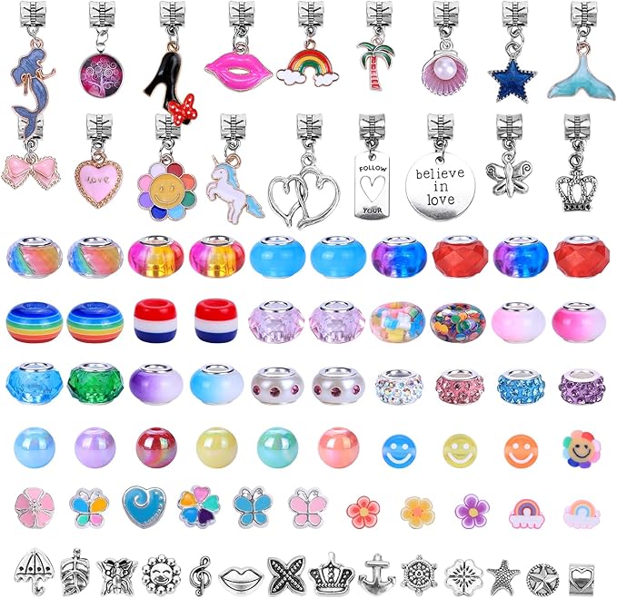 aipridy 208 pieces charm bracelet making kit,unicorn mermaid crafts gifts set can inspires imagination and creativity,jewelry making kit perfect gifts for girls 5-12 years old (pink+aqua unicorn)