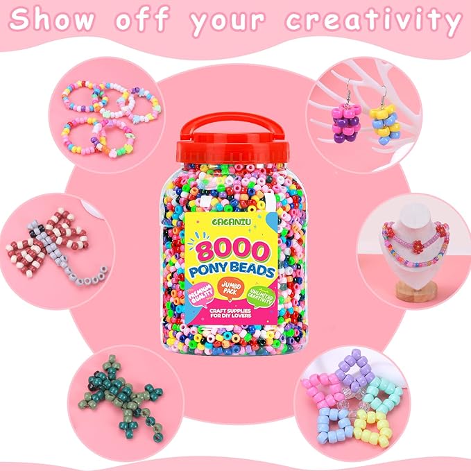 8000 pcs pony beads bulk for bracelet multi-colored making beads for hair braiding diy crafts kandi jewelry key chains and ornaments decorations boxed