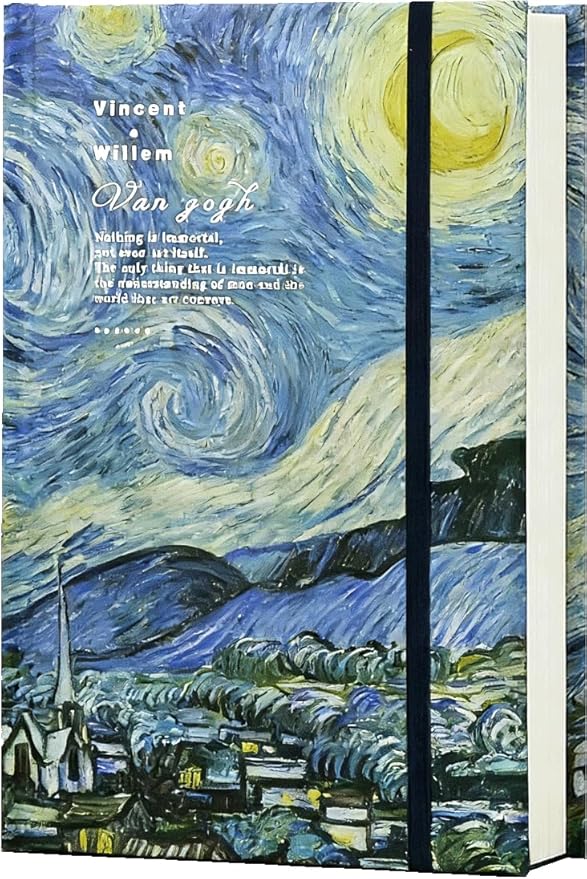 Art Journal, Sketch book, Blank Notebook, 130gsm, Thick Paper Sketchbook, A5, Hardcover Drawing Notebook, Blank Page Journal, Lay Flat, Unlined, Van Gogh Starry Night, Sketch Books for Adults