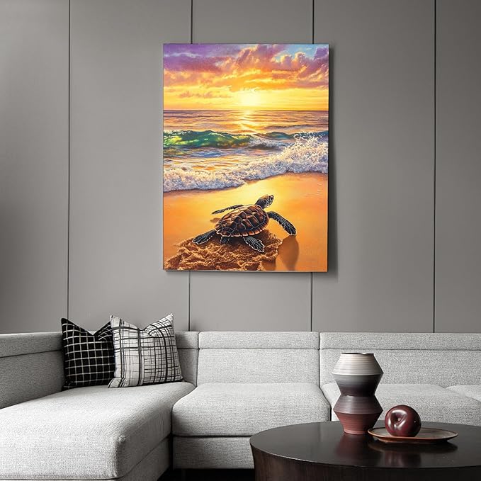 Sea Turtle Diamond Art Kits for Adults, Beach Diamond Painting Kit for Adults Beginners, 5D DIY Diamond Painting with Round Gem Art Kits for Home Wall Decor 12x16 Inch