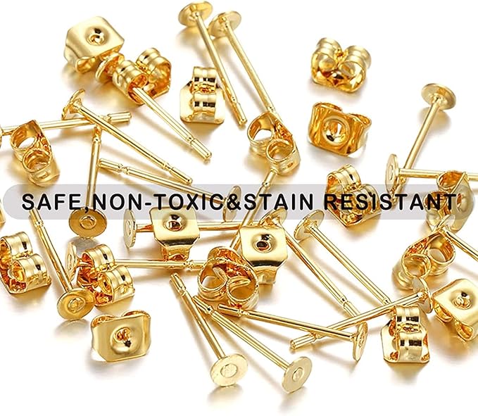 450pcs earring posts and backs,stainless steel earring studs for jewelry making,hypoallergenic with butterfly and rubber earring backs for jewelry diy making findings