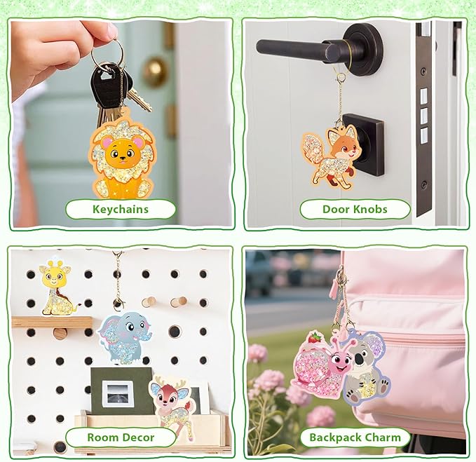lifBetter Art & Craft Activity, DIY Glitter Craft Kit with Keychains, Fun & Creative Travel Toys, Party Favors & Classroom Valentine’s Day Gifts for Girls & Boys Ages 4, 5, 6, 7, 8, 9 (Green)