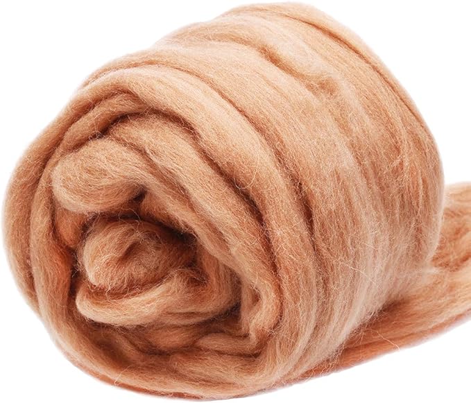 3.53oz Wool Roving, Wool Felting Supplies, Pure Wools, Chunky Yarn, Spinning Wool Roving for Needle Felting Wet Felting DIY Hand Spinning (Light Coffee)