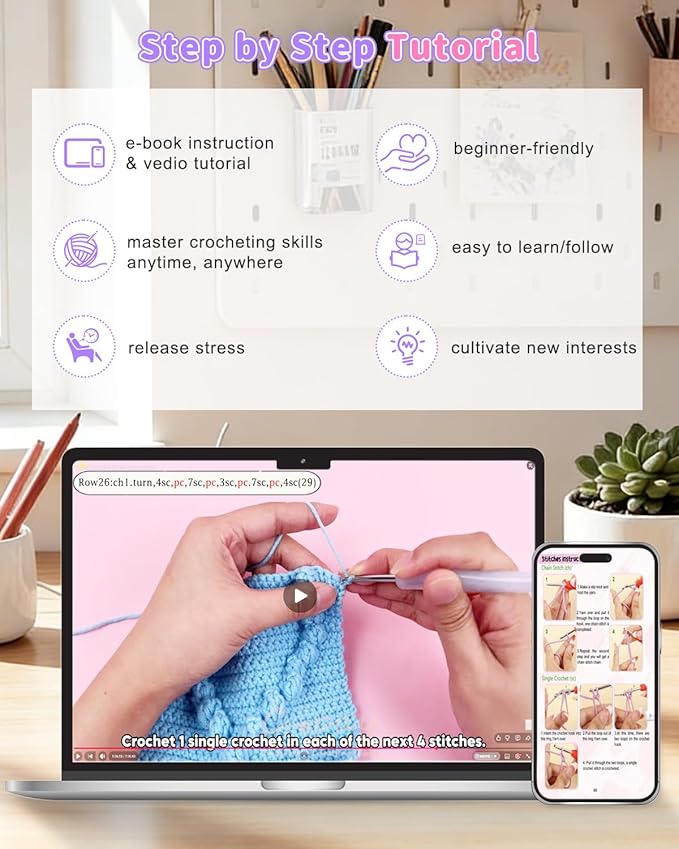 Coopay Crochet Blanket Kit for Beginners - 3D Love Granny Square Crochet Kit with Step-by-Step Video & Enough Yarns, Easy Bobble Blanket Kits for Adults, Ideal Gift for Craft Lovers (Pinkish-Purple)