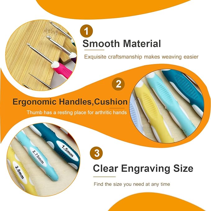 Mdoker 21 Sizes Crochet Hooks Set,Ergonomic Crochet Hook with Case for Arthritic Hands,Complete Crochet Set for Beginners & Crochet Lovers(0.8mm-10mm,Blue)