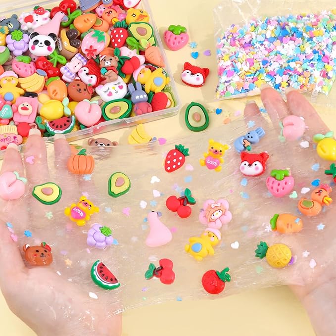 100PCS Fruit Slime Charms Cute Flatback Resin Charms for Slime, Random Kawaii Decoden Charm for Embellishments Phone Junk Case Charms Bulk, Hairpins Scrapbooking Crafting & DIY Decoration