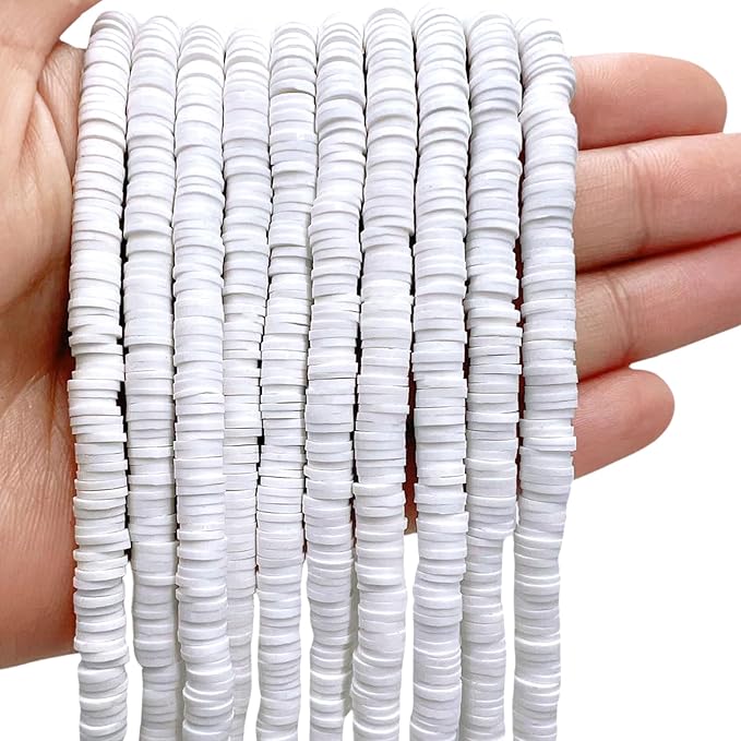 10 Strands Clay Bead, Neutral Heishi Beads for Bracelet Stack, Earth Tone for Adults, Kit for Friendship Bracelets(White)