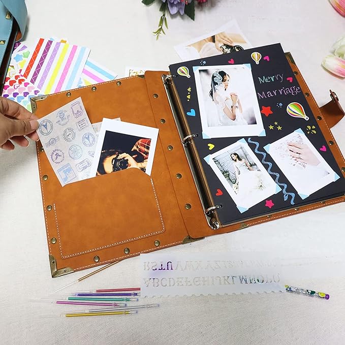 ZEEYUAN Mothers' Day Gift Scrapbook Album for Mom, Leather Photo Album Journal Scrap Book Family Scrapbook Gift for Mom Grandma